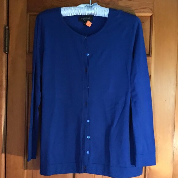 AUGUST SILK WOMAN blue button down cardigan, size 1X. - Picture 1 of 3